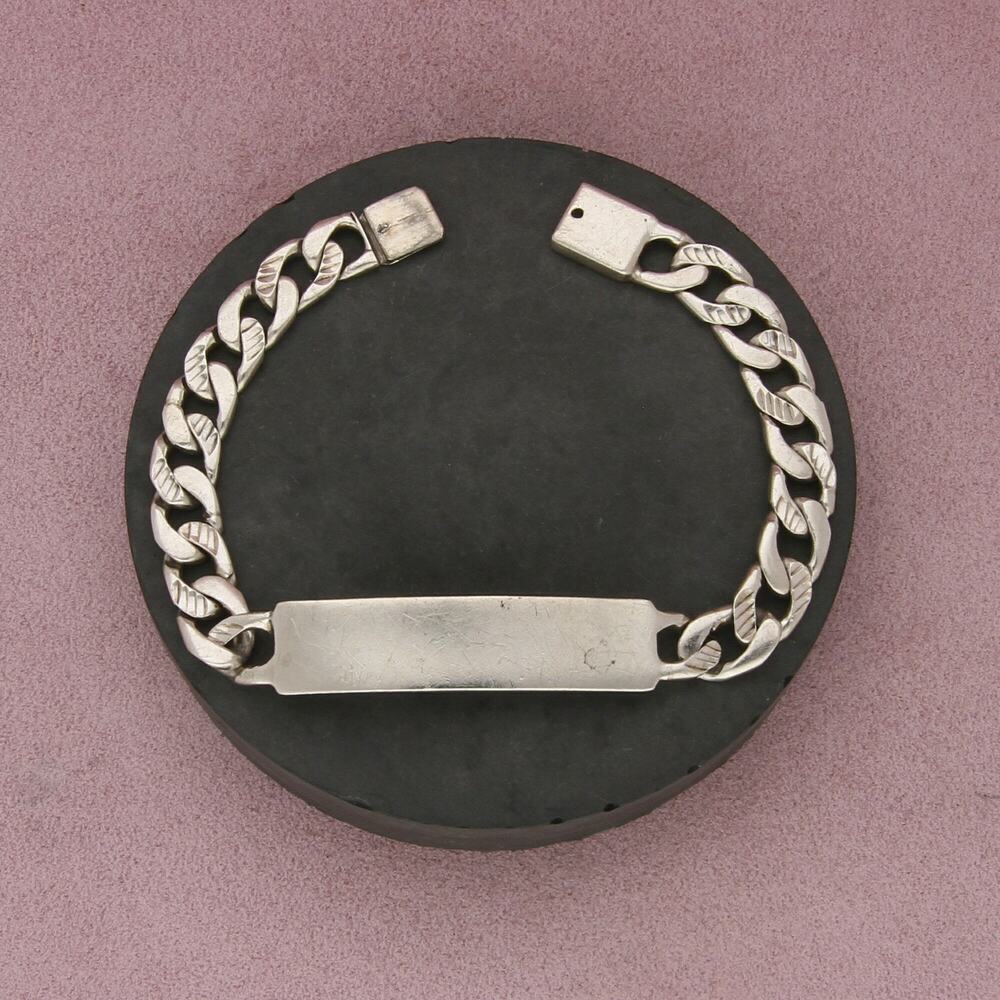 sterling silver mens vintage diamond-cut cuban chain id bracelet size 8.75in